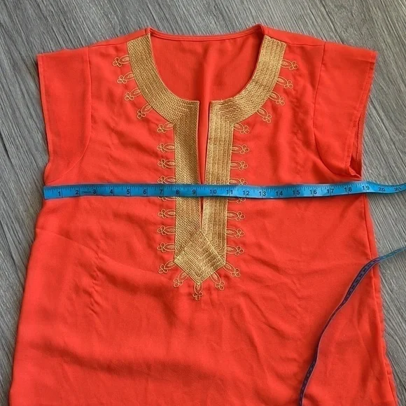 SHEIN Orange and Gold Boho Vneck Top Size M - Picture 9 of 10